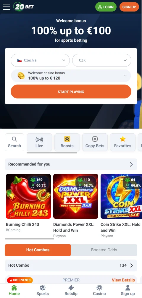 Η 20bet Casino στο κινητό μέσω browser και εφαρμογής iOS