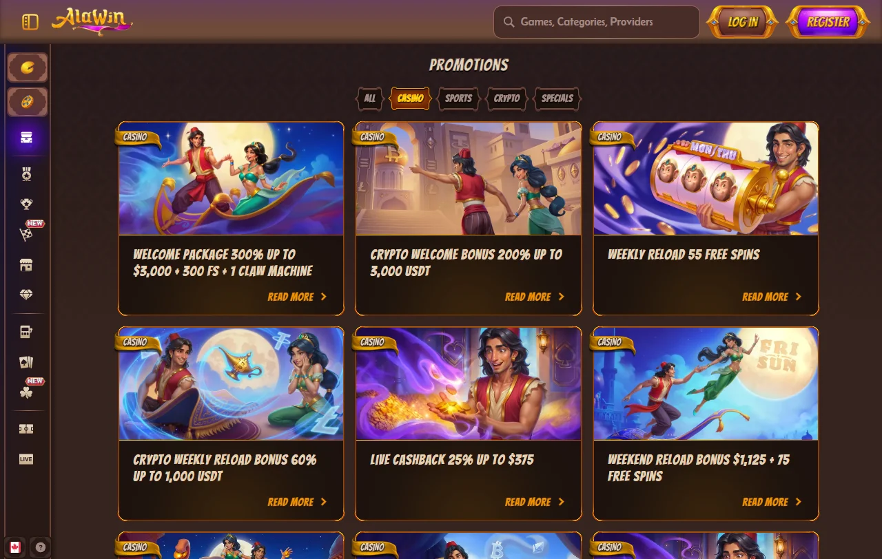 Κατάλογος παιχνιδιών του Alawin Casino με slots από Pragmatic Play και Hacksaw
