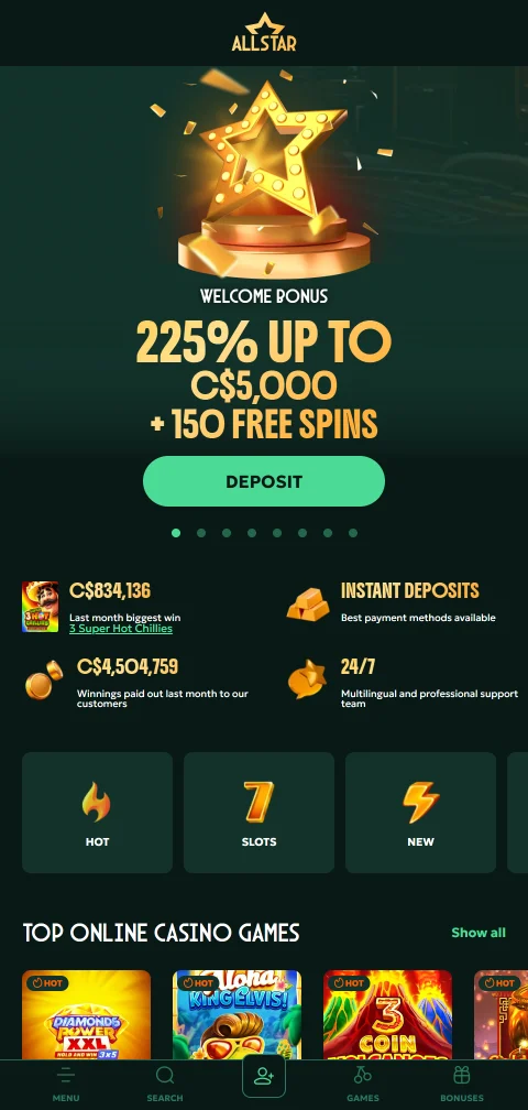 Η web app του AllStar Casino σε κινητό μέσω browser