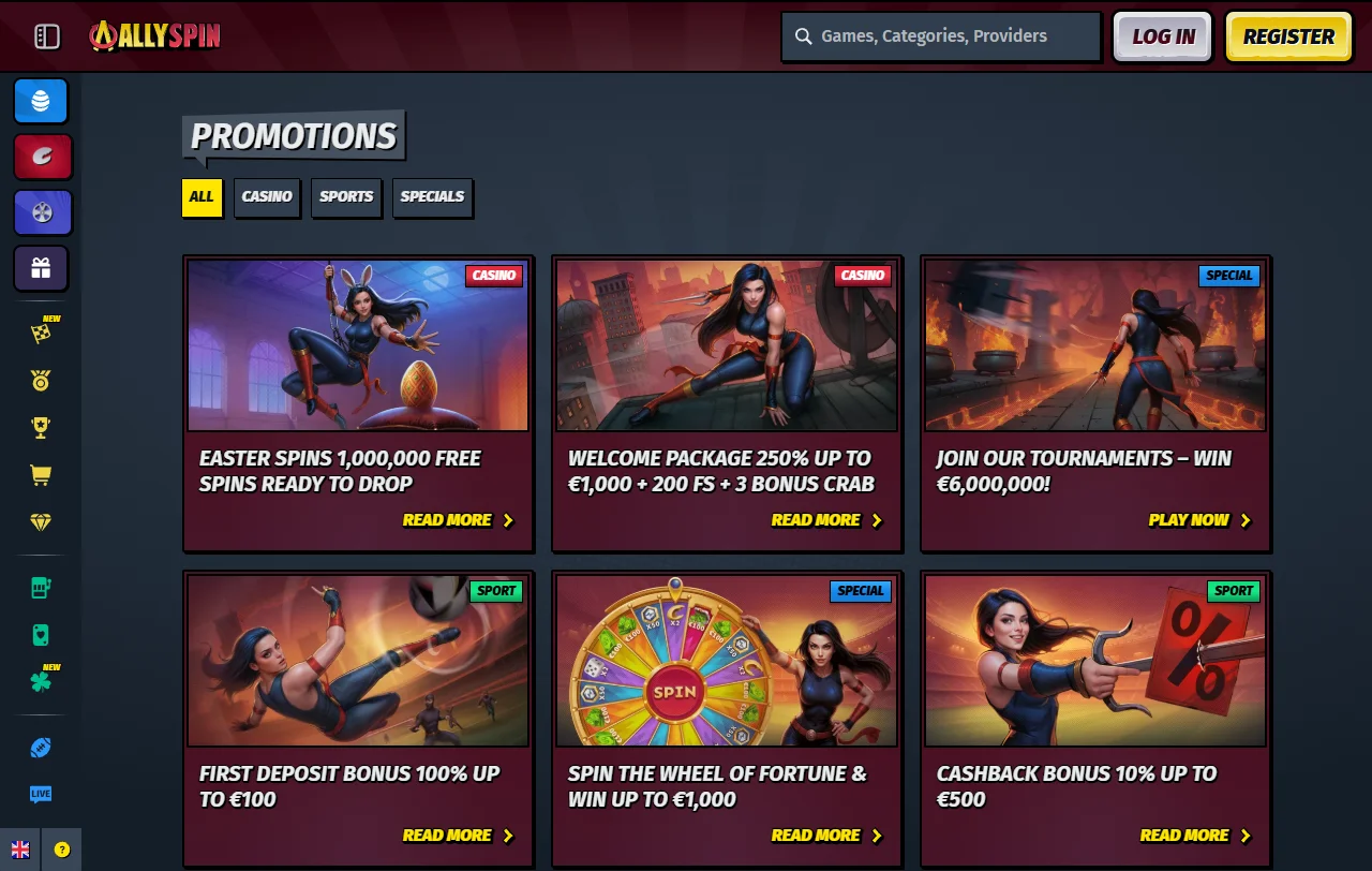 Πακέτο καλωσορίσματος του Allyspin έως 1.000€ και 200 free spins σε τρεις καταθέσεις