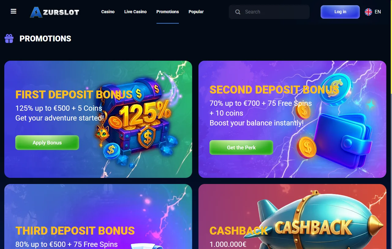Πακέτο καλωσορίσματος του AzurSlot Casino με όρους wagering και free spins