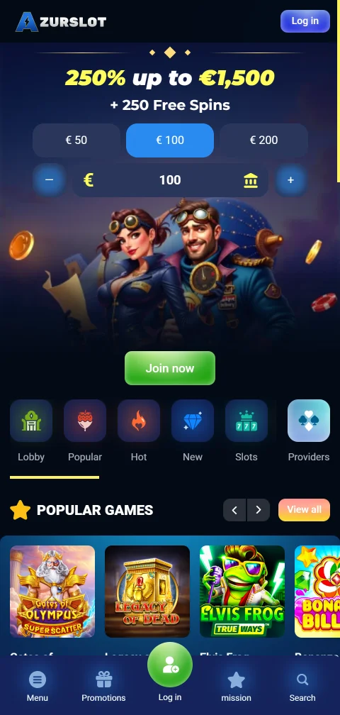 Ο mobile ιστότοπος του AzurSlot Casino σε κινητό iOS ή Android
