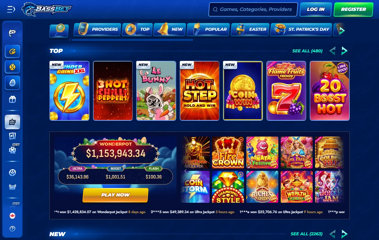 Κατάλογος παιχνιδιών του BassBet με slots και live τραπέζια από 100+ παρόχους