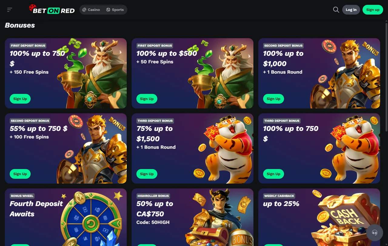 Πακέτο καλωσορίσματος του BetOnRed Casino έως 450 € με wagering 35x