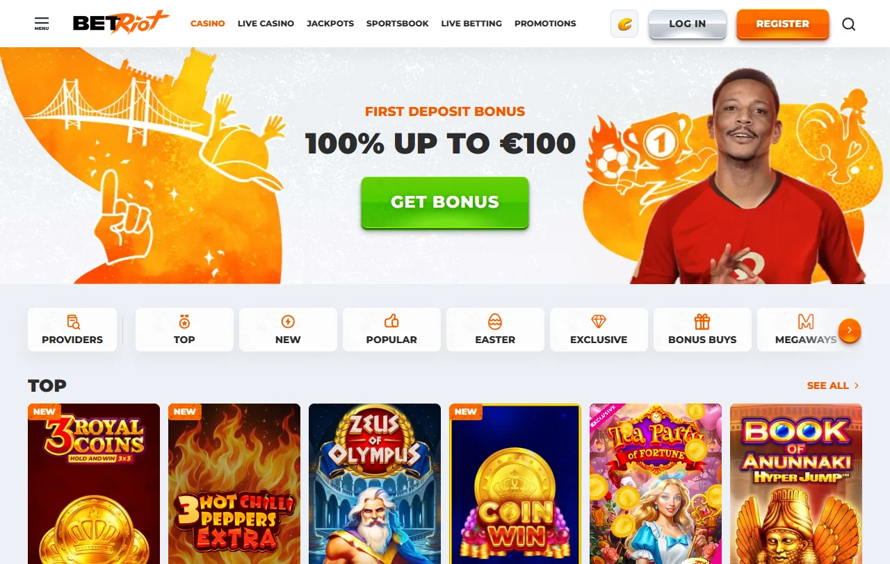 Κατάλογος slots του BetRiot Casino με τίτλους από 122 στούντιο