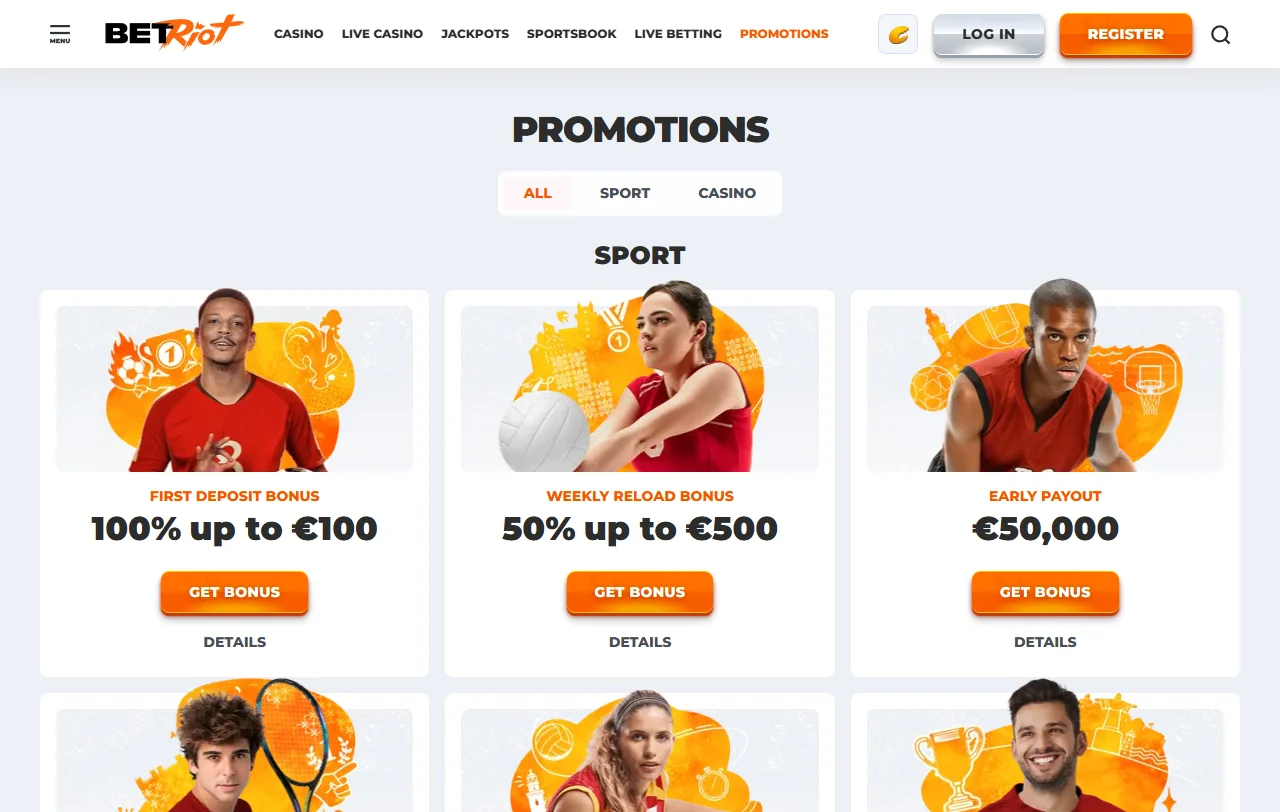 Προσφορά καλωσορίσματος του BetRiot Casino 100% έως 500 € και free spins