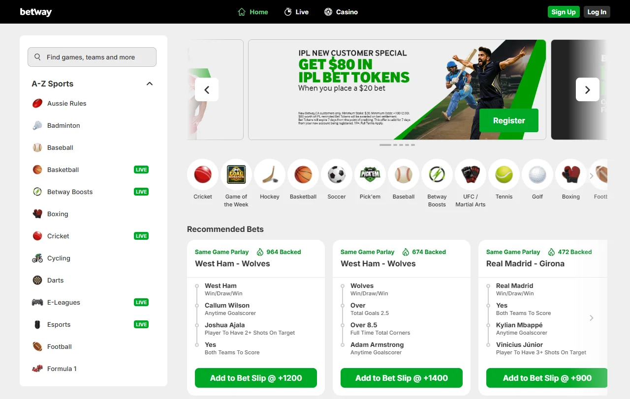 Όροι μπόνους καλωσορίσματος Betway Casino έως 200 € με wagering 50x