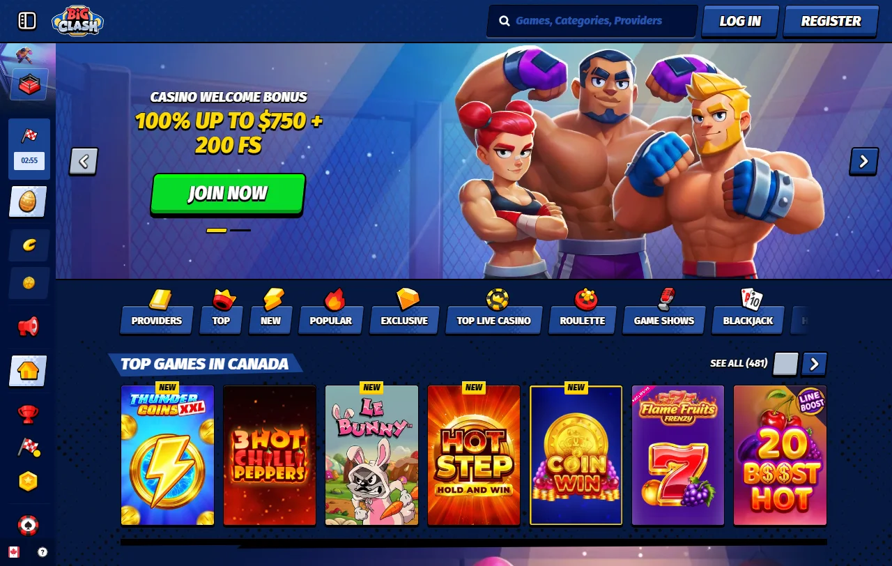 Επισκόπηση του BigClash Casino με ενότητες παιχνιδιών και αθλητικού στοιχήματος