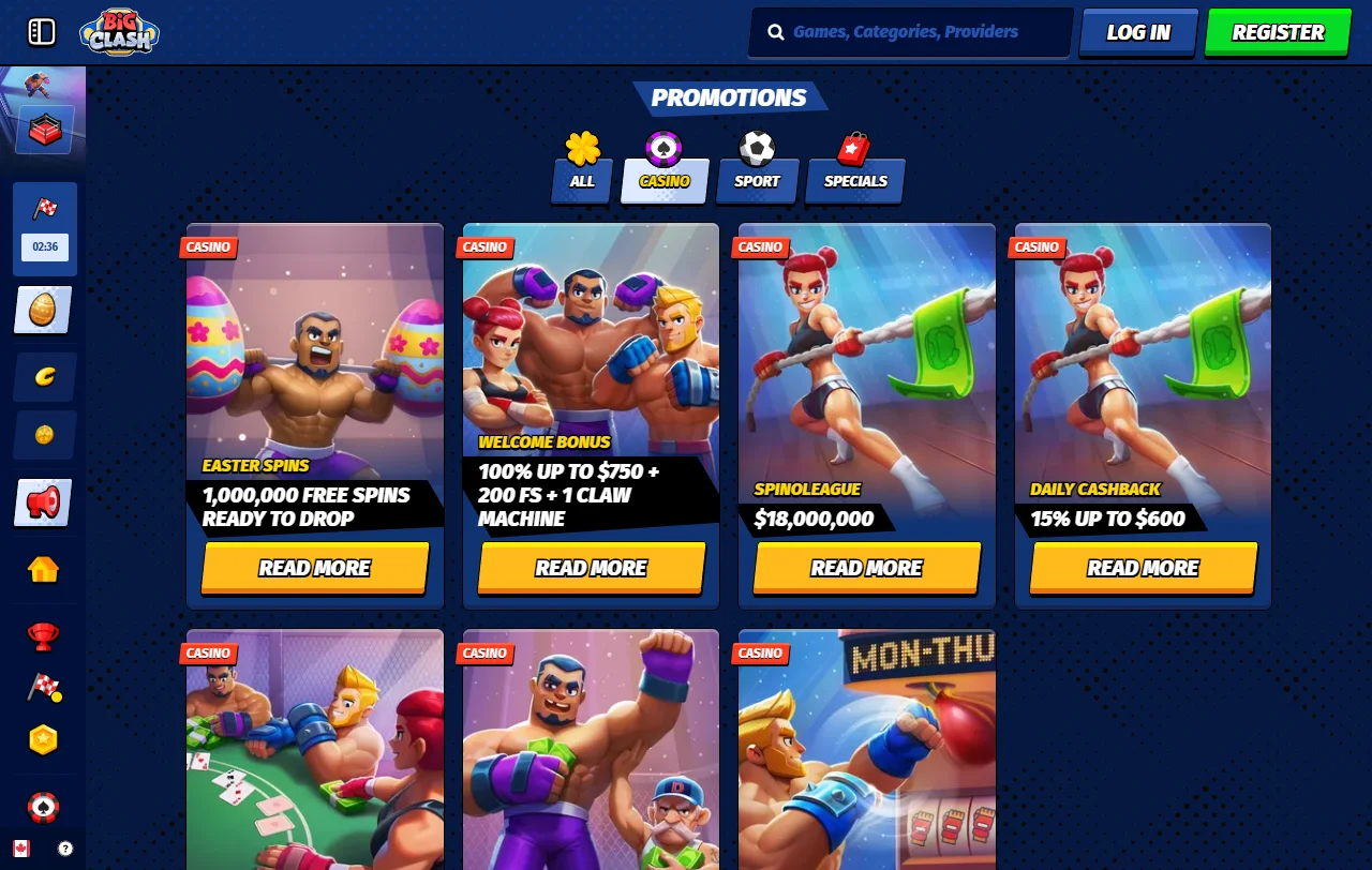 Κατάλογος slots και live τραπεζιών του BigClash Casino από Pragmatic Play και Evolution