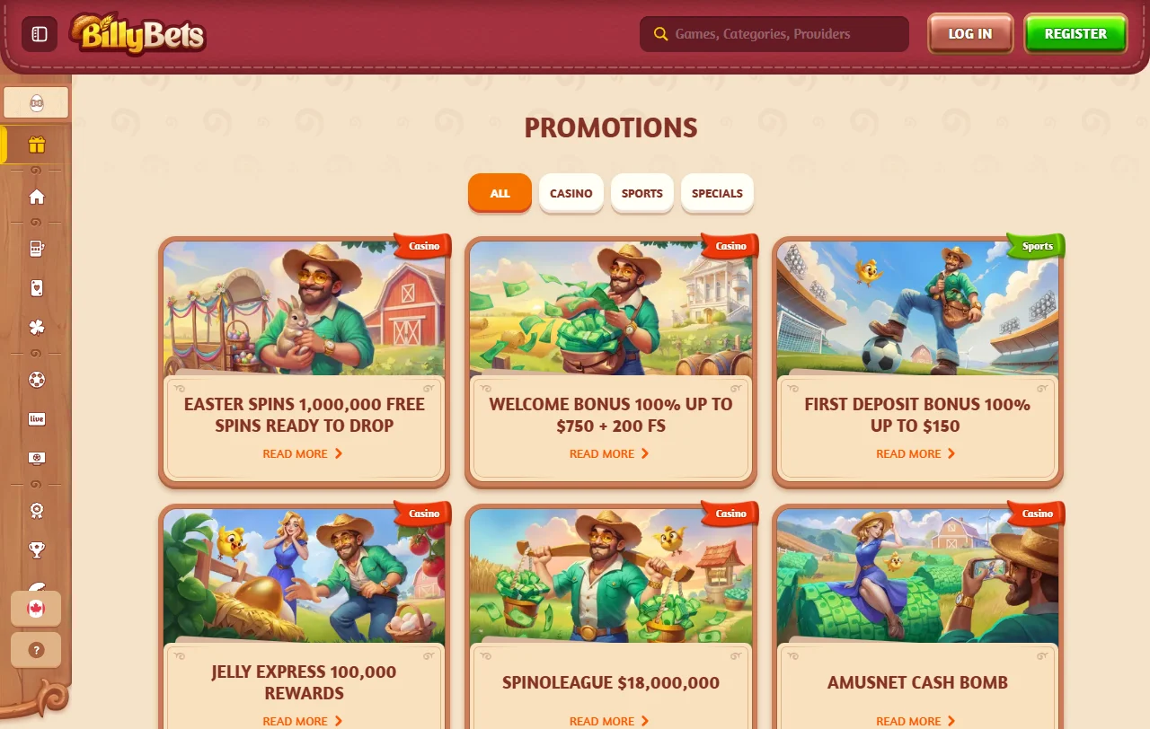 Όροι του μπόνους καλωσορίσματος BillyBets έως 500 € με 200 free spins