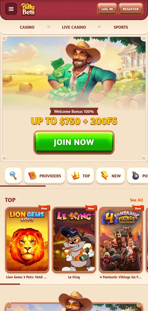 Η έκδοση browser του BillyBets σε κινητό με το λόμπι live casino