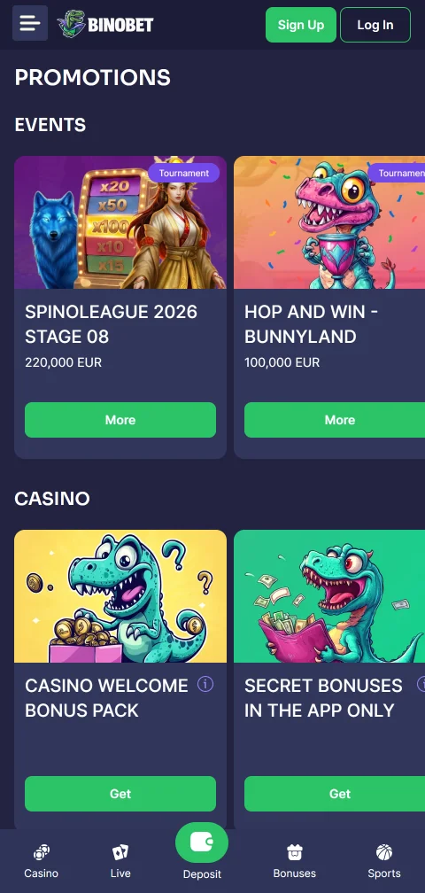 Ταμείο Binobet στο κινητό με κάρτες, Google Pay και κρυπτονομίσματα