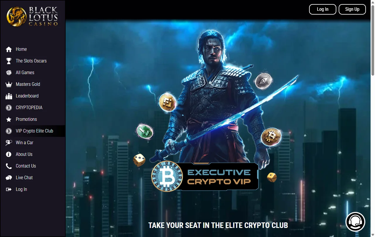 Επισκόπηση της αρχικής σελίδας του Black Lotus Casino σε υπολογιστή
