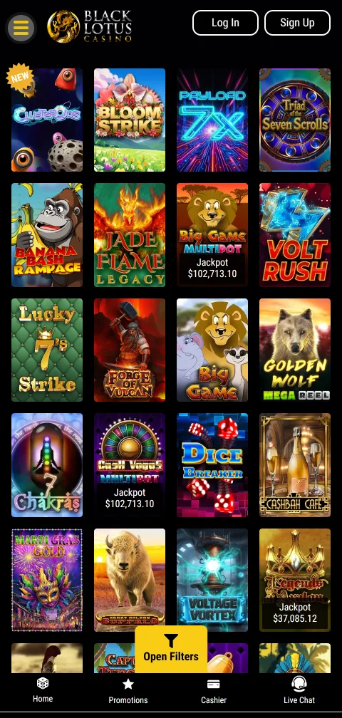 Ταμείο του Black Lotus Casino με κάρτες και κρυπτονομίσματα στο κινητό