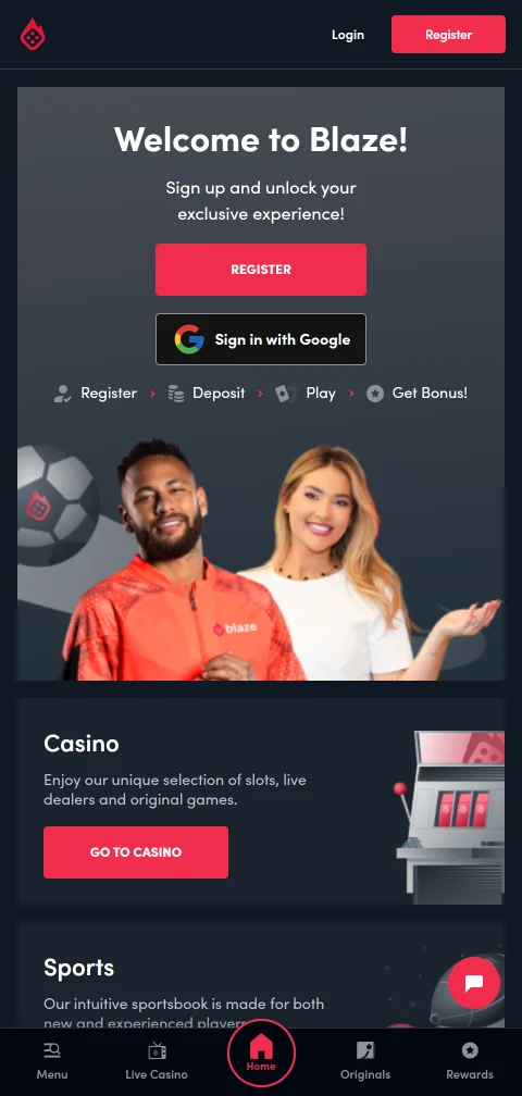 Web εφαρμογή HTML5 του Blaze Casino σε iPhone και Android