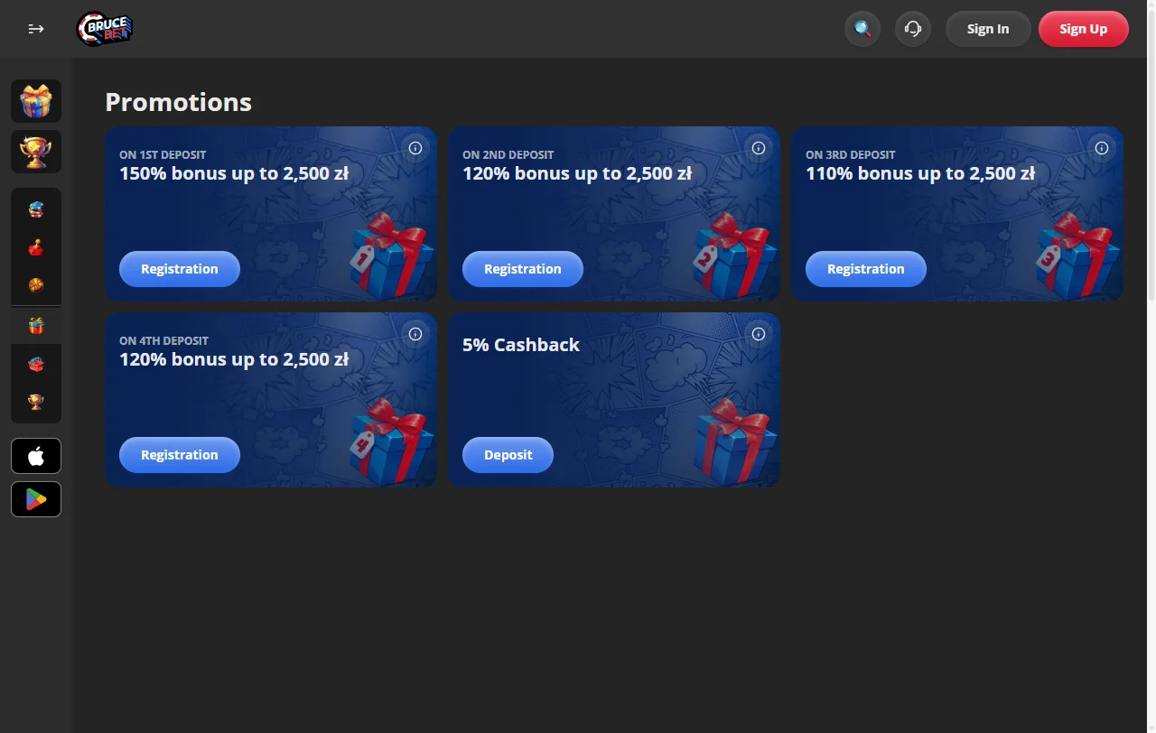 Πακέτο καλωσορίσματος του BruceBet Casino με 150% έως 500 € στην πρώτη κατάθεση