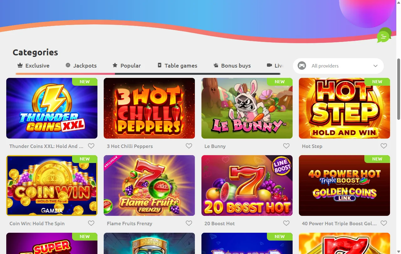 Βιβλιοθήκη slots και live παιχνιδιών της Cadoola Casino με φίλτρο παρόχων