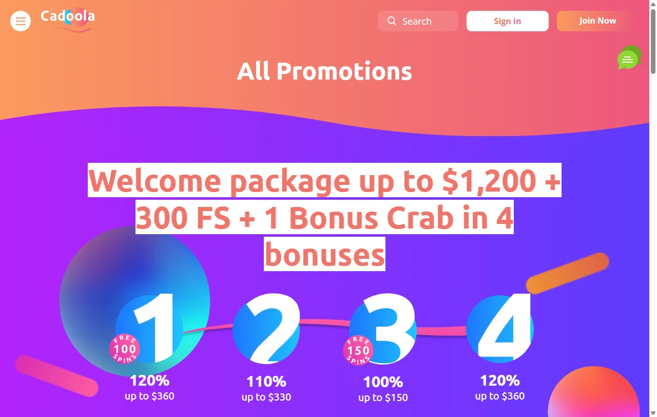 Πακέτο καλωσορίσματος Cadoola Casino έως 800 € και 300 free spins