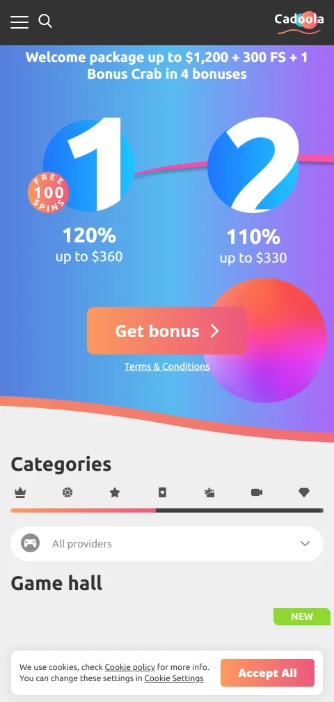 Cadoola Casino σε browser κινητού iOS και Android χωρίς εφαρμογή