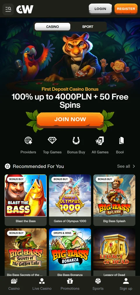 Κινητή έκδοση του CashWin Casino στον browser χωρίς εφαρμογή iOS ή Android