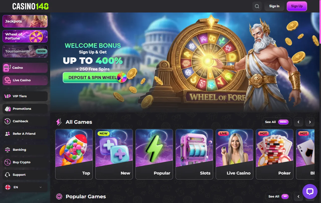 Αρχική σελίδα του Casino148 στα ελληνικά με τις βασικές κατηγορίες