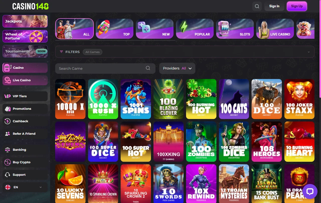 Κατάλογος κουλοχέρηδων του Casino148 από Pragmatic Play, NetEnt και Nolimit City
