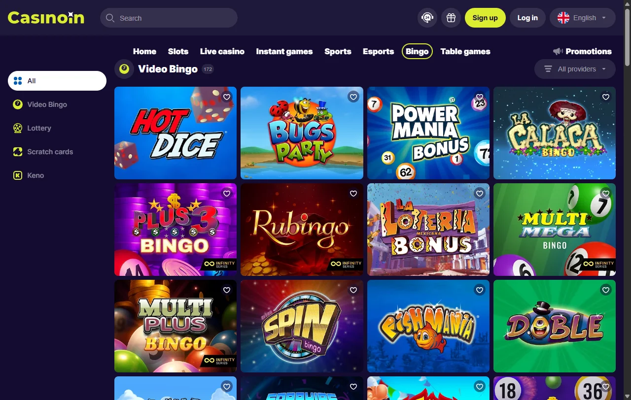 Βιβλιοθήκη CasinoIn Casino με πάνω από 2.000 κουλοχέρηδες και live τραπέζια