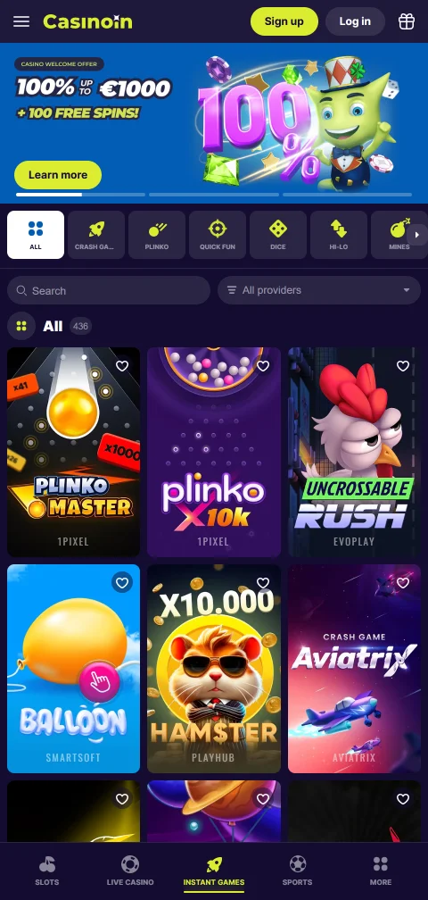 Εφαρμογή Android του CasinoIn Casino και mobile ιστότοπος για κινητά