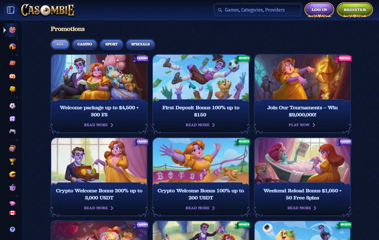 Πακέτο καλωσορίσματος Casombie έως 3.000 € με 300 free spins