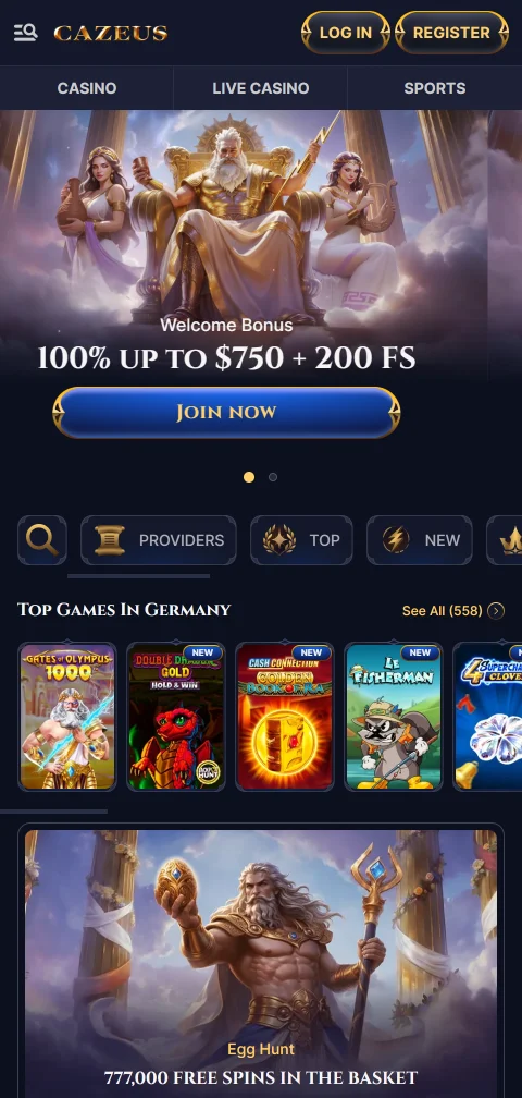 Το Cazeus Casino σε browser κινητού με ελληνική γλώσσα