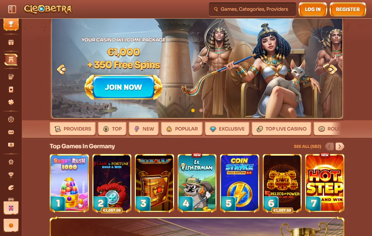 Επισκόπηση του Cleobetra Casino με θέμα την αρχαία Αίγυπτο και sportsbook