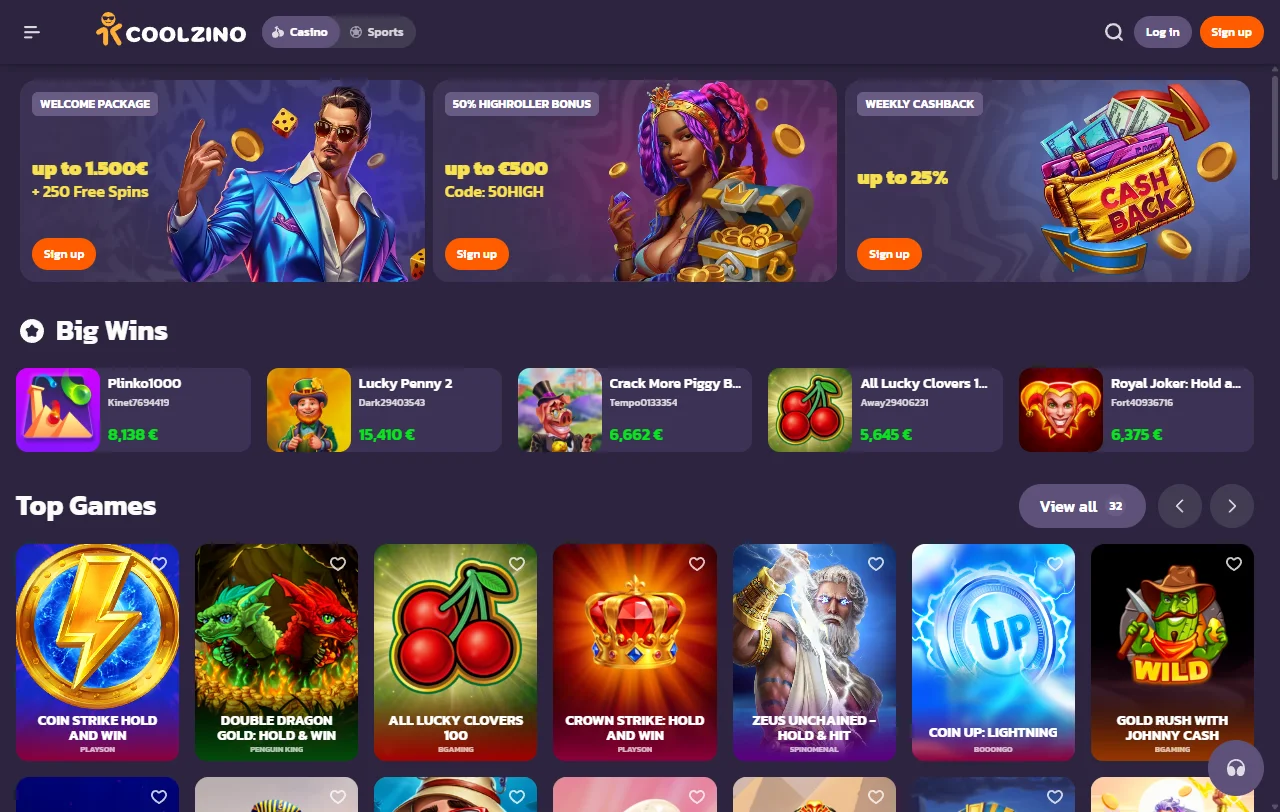 Coolzino Casino: γενική εικόνα της πλατφόρμας για παίκτες στην Ελλάδα