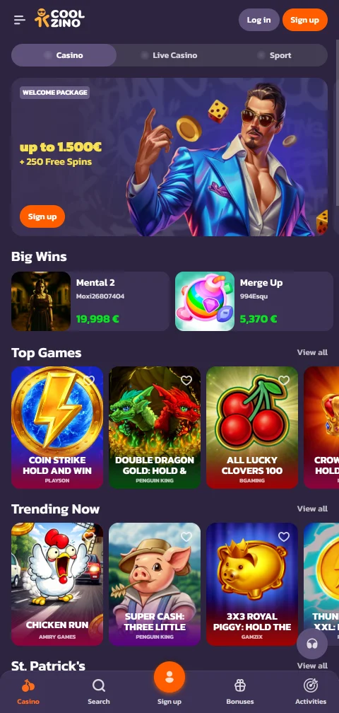 Η έκδοση browser του Coolzino Casino σε κινητό Android και iOS