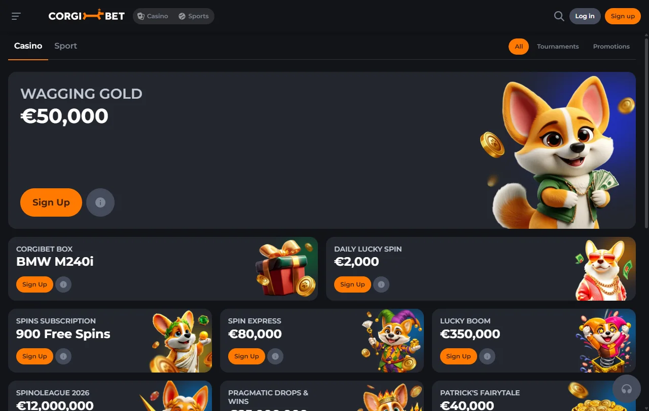 Πακέτο καλωσορίσματος του Corgibet Casino έως 4.500 € σε τρεις καταθέσεις