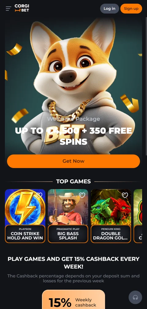Έκδοση κινητού του Corgibet Casino με live casino και ταμείο