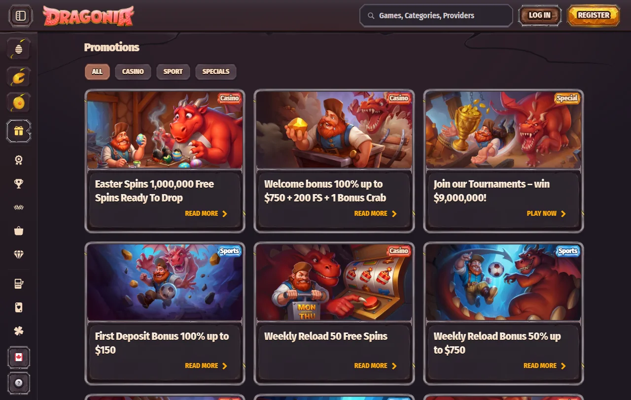 Κατάλογος παιχνιδιών Dragonia casino με κουλοχέρηδες και live τραπέζια της Evolution