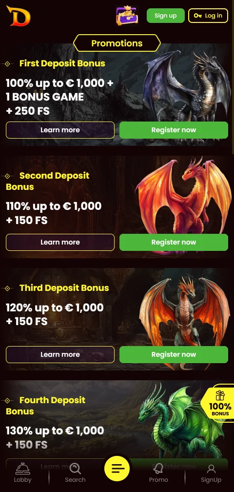 Κατάλογος παιχνιδιών του DragonSlots Casino σε οθόνη κινητού