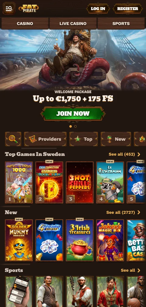 Έκδοση browser του Fat Pirate Casino σε κινητό Android και iOS