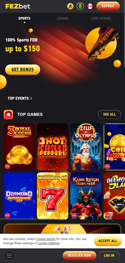 Κινητή έκδοση FezBet στο browser με λειτουργίες live στοιχήματος