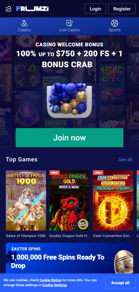 Η Frumzi Casino στον browser του κινητού χωρίς εγγενή εφαρμογή