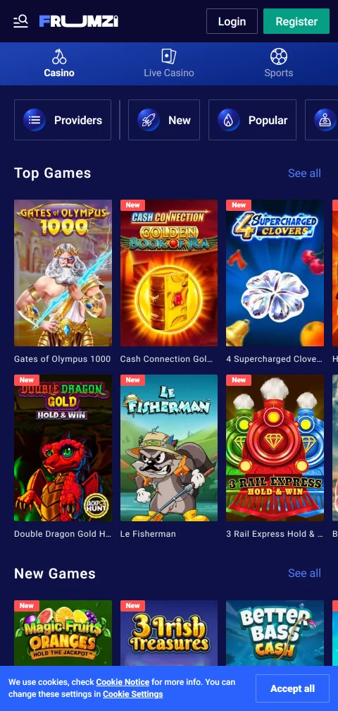 Καταθέσεις και αναλήψεις στη Frumzi Casino με κάρτες, e-wallets και κρυπτονομίσματα
