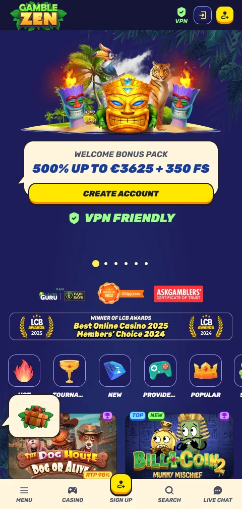 Gamblezen Casino mobile έκδοση μέσω browser για κινητές συσκευές