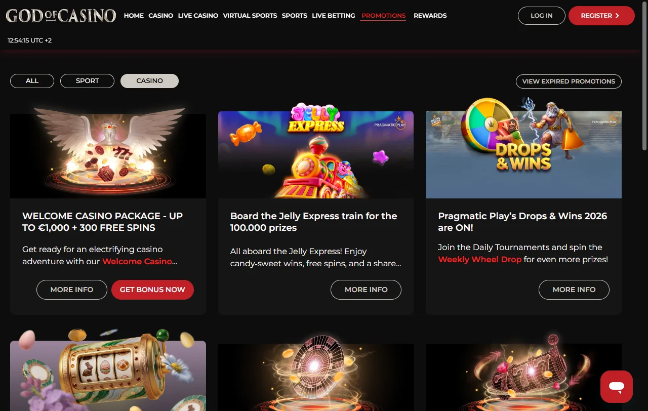 Πακέτο καλωσορίσματος του God of Casino έως 1.000 € με 300 free spins