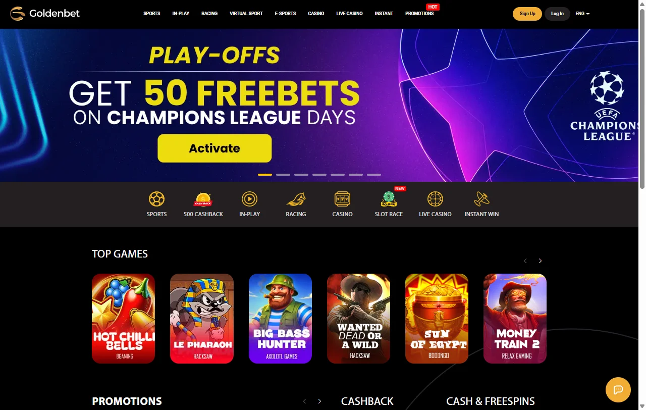 Αρχική σελίδα GoldenBet casino με καζίνο και sportsbook σε κοινό λογαριασμό