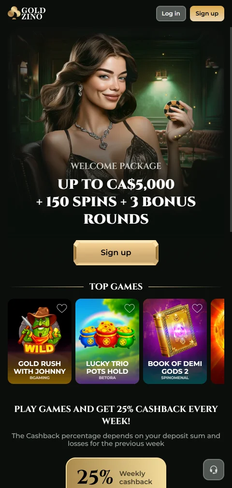 Goldzino Casino στον browser κινητού με live casino και slots