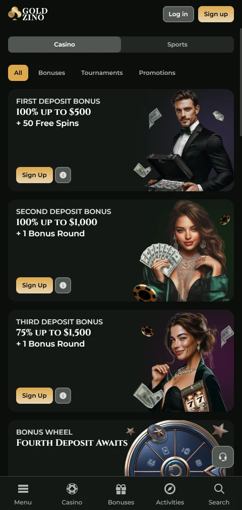 Goldzino Casino ταμείο κινητού με Apple Pay, Revolut και κρυπτονομίσματα