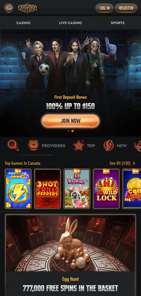 Το Gransino Casino στον browser κινητού σε iOS και Android