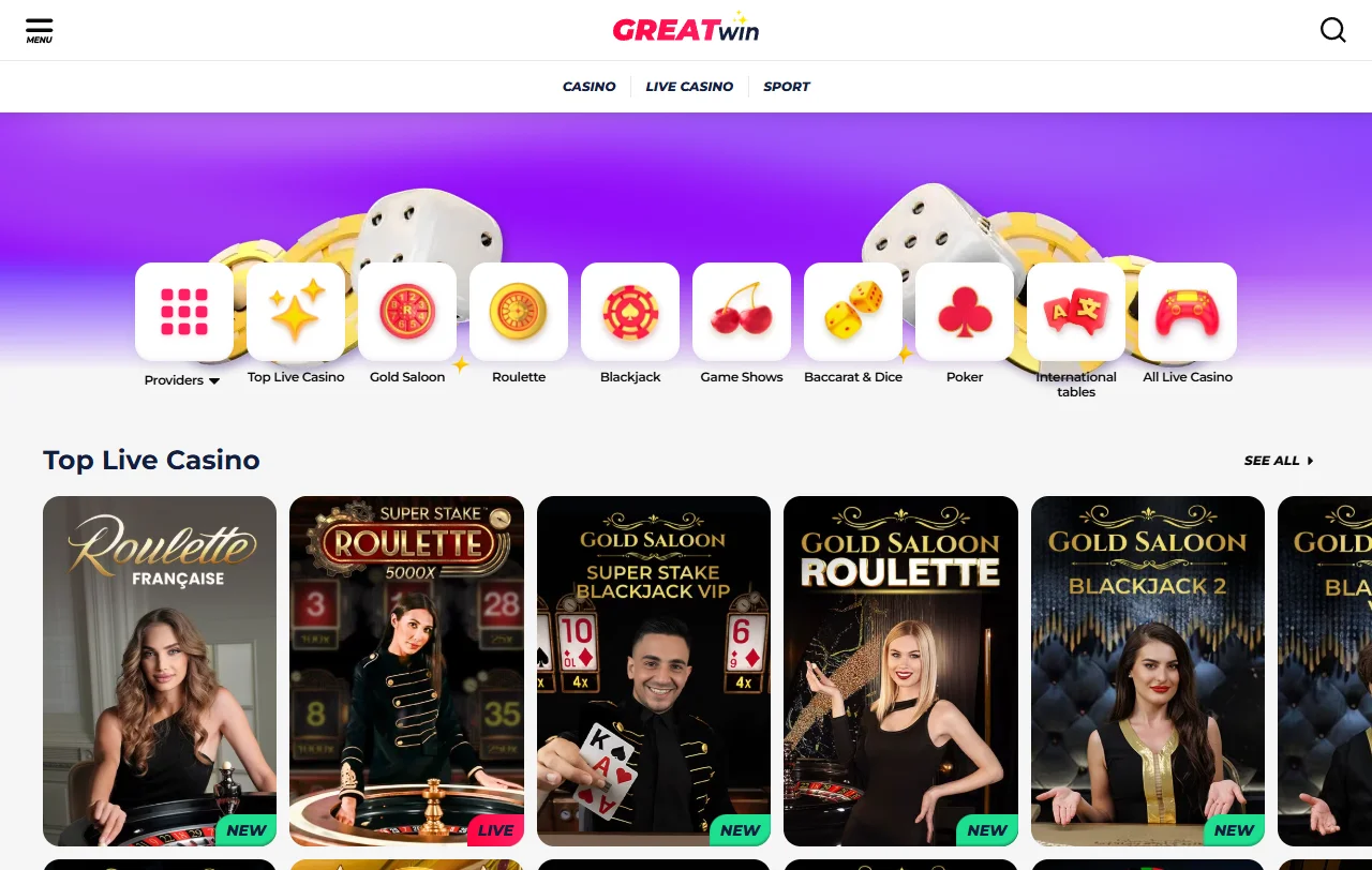 Πακέτο καλωσορίσματος GreatWin Casino 100% έως 500 € με 200 free spins