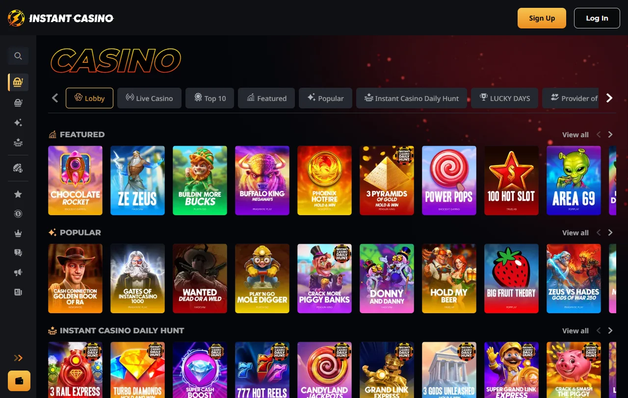 Μπόνους καλωσορίσματος Instant Casino 200% και εβδομαδιαίο cashback 10%