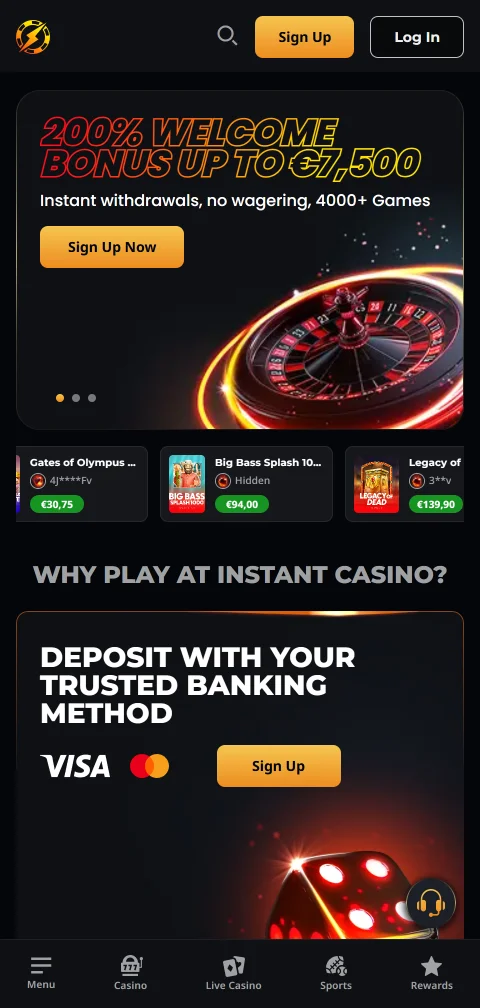 Instant Casino σε κινητό μέσω browser χωρίς εγκατάσταση εφαρμογής